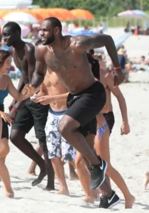 LeBron James films a Nike commercial on the beach in Miami Beach, Florida.