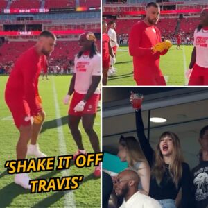 🔥HOT: Ahead of the game against the Chicago Bears, Travis Kelce set the whole stadium on fire when he suddenly ‘busted out’ a charming dance, and in that very moment, fans immediately discovered the special message the player was sending straight to his fiancée – Taylor Swift, making everyone melt  👇👇👇